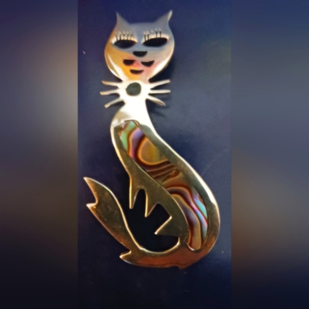 Vintage Sterling Cat Brooch